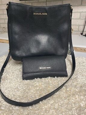 Michael Kors Black Leather Crossbody Bag with Matching Wallet